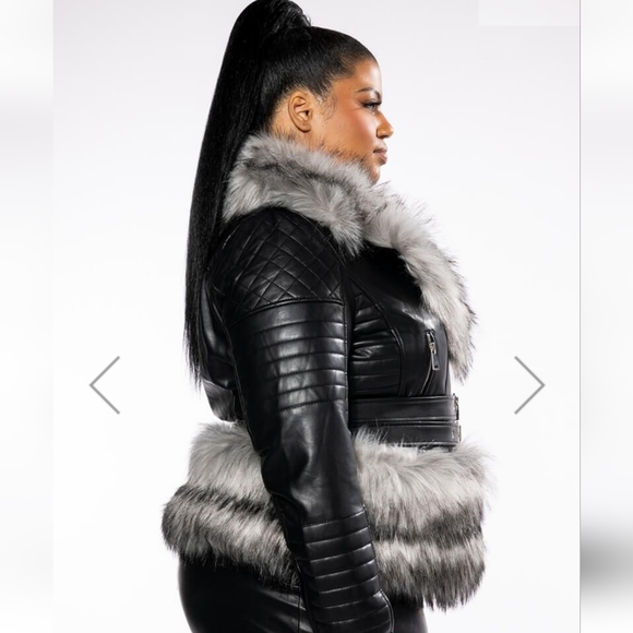 NWT Akira Gorgeous Black Pleather Faux Fur Jacket - Picture 11 of 11